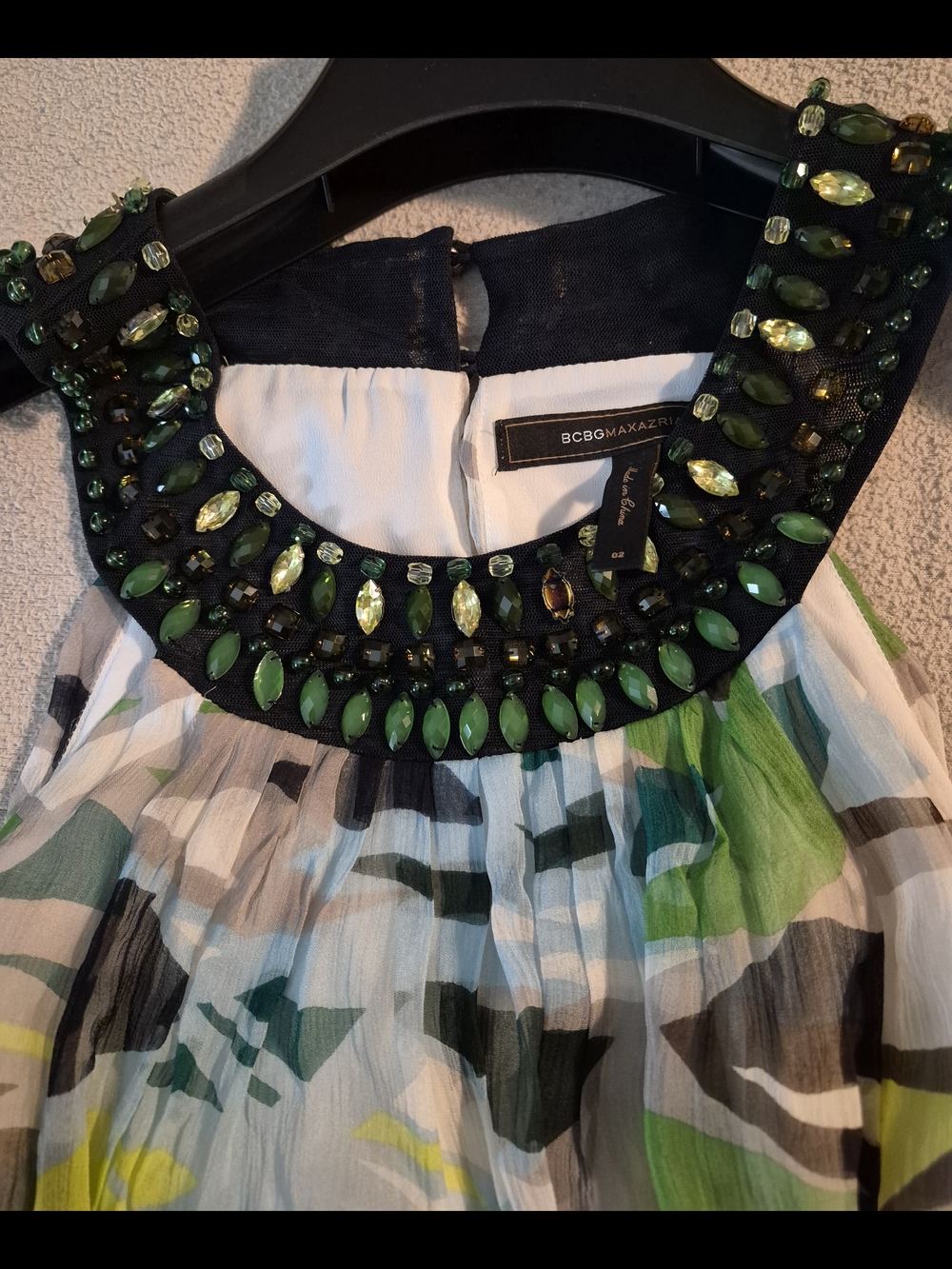 BCBGMAXAZRIA Embellished Jewel Neck Sleeveless Dress - Green/Black